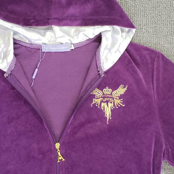 Y2K purple velour w/ embroidered patch Full Zip Track Suit Jacket Hoodie Womens - Picture 1 of 6